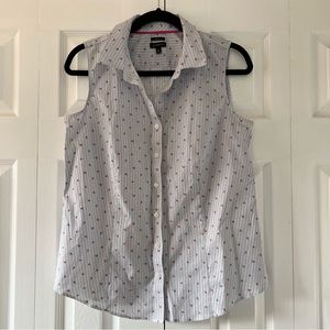 Talbots Sleeveless NonIron Perfect Shirt Button down Stripe with Palm Trees sz 8